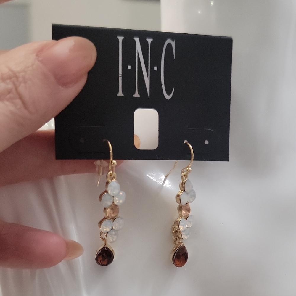 INC International Concepts Gold and Brown Dangle Earrings